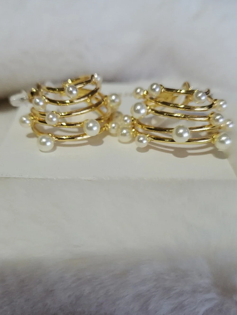 Tory Burch Gold Plated Multi Hoop Earrings with Immitatin Pearl Accents Girlie